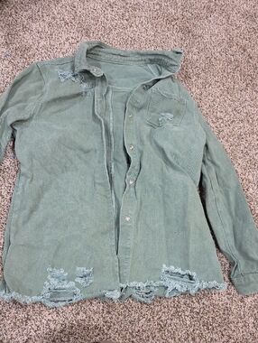 Distressed Olive Green Jean Jacket
